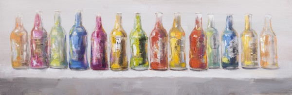 Wandbild FLASCHENPARADE, handgemalt, in Acrylfarben